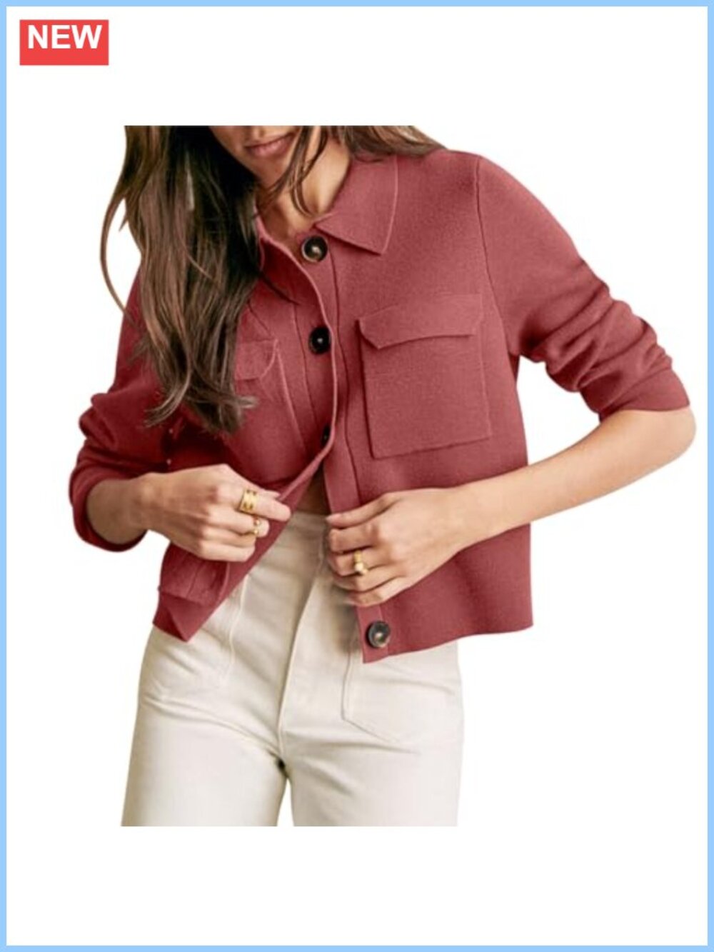 Women's Cropped Shacket Patch Pockets Button Down